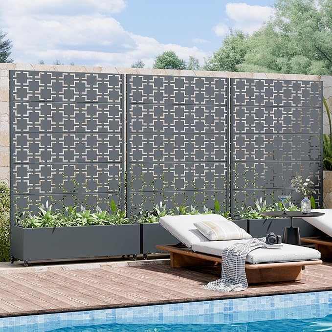 Casaphoria Metal Raised Garden Bed with Trellis and Wheels, 72"x47"x16" Arched Planter Box for Climbing Plants, Vegetables & Vines, Features Drainage Holes and Privacy Screen, Grey-Square
