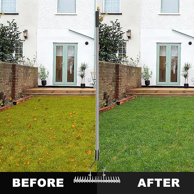 YEELOR Thatch Rake for Lawn, Easily Removes Dead Grass & Thatch, 58.5-Inch Long Handle for Less Bending, Heavy Duty Steel for Yard & Garden