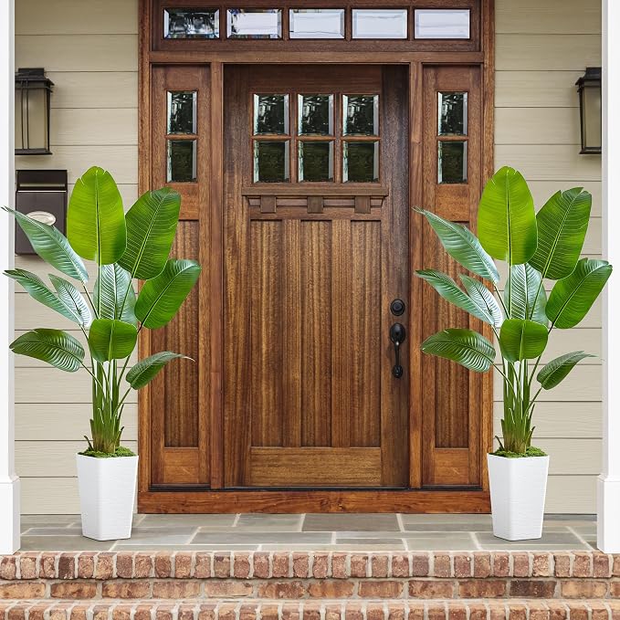 Bird of Paradise Artificial Plant, 5FT Faux Plants Indoor Banana Leaf Tree with 9 Leaves, Large Fake Tropical Potted Indoor Silk Floor Plant with White Tall Planter for House,Office,Room,Home Decor