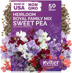 KVITER 50 Royal Family Mix Sweet Pea Seeds (Lathyrus Odoratus) - Sweet Pea Non GMO Seed Packets, Fragrant Climbing Large Blooms - Annual Flower Seeds for Outdoor Garden, Containers, Cut Flowers