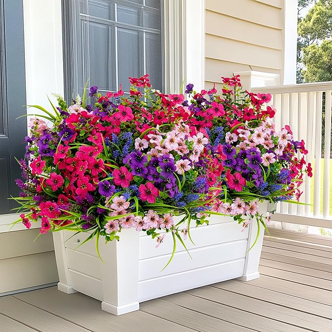 Artificial Flowers Outdoor Shrubs - 16 Bundles Fake Plants UV Resistant No Fade Faux Plastic Greenery Home Garden Porch Patio Decoration Office Indoor (1, Multi-16pcs)