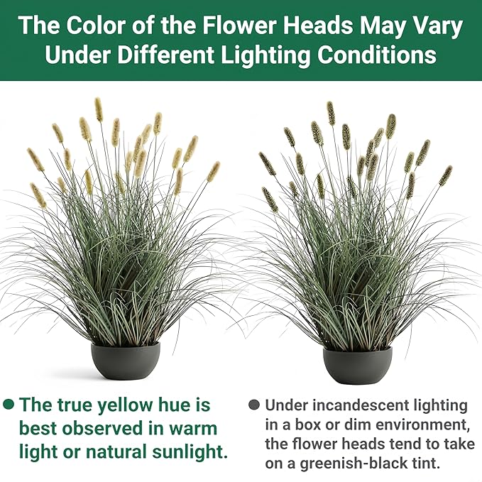 FloraFairy 3ft Onion Grass, Extra Lush Artificial Plant and Greenery, Fake Floor Plants Indoor Outdoor, Potted Faux Green Bristlegrass with Spikes, Horsetail Reed Grass, House Decorative
