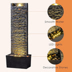 Water Fountain Outdoor, Floor Standing LED Illuminated Water Flow Elegant Water Fountain Pump 38.5" with Pebble Base for Garden, Patio and Yard (24372)