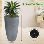 2 Packs 21 inch Tall Planter, Indoor Outdoor Round Planter for Porch, Large Plant Pot with Drainage Hole for Home Garden Front Door, Modern Decorative Pots for Plants (Dark Gray)