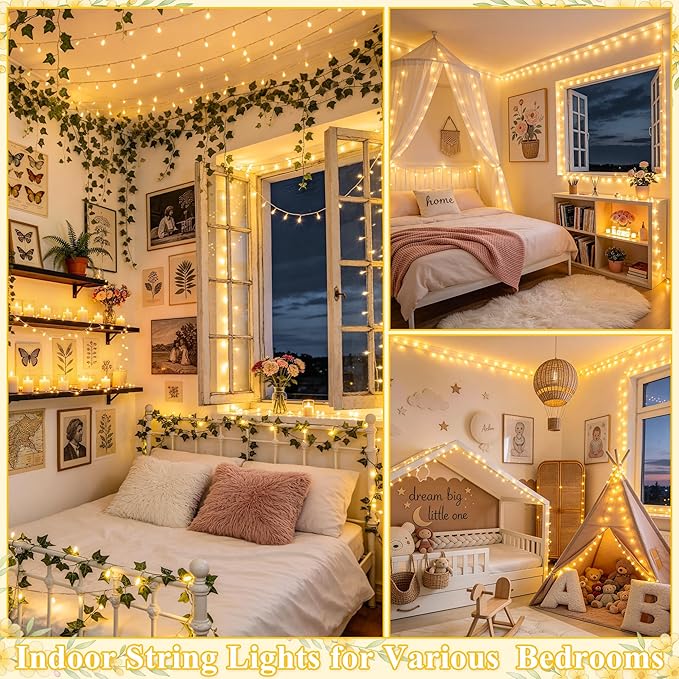 JMEXSUSS 200 LED String Lights Indoor Outdoor Clear Wire, Connectable Warm White Christmas String Lights for Bedroom, 66 Ft Twinkle Fairy Light Plug in for Wedding Home Tree Yard Patio Spring Decor