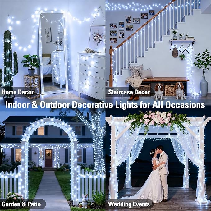 JMEXSUSS 168FT 600 LED White Christmas Lights Outdoor with Remote String Lights Indoor Plug in Cool White Twinkle String Light for Tree Room Party Wedding Decorations