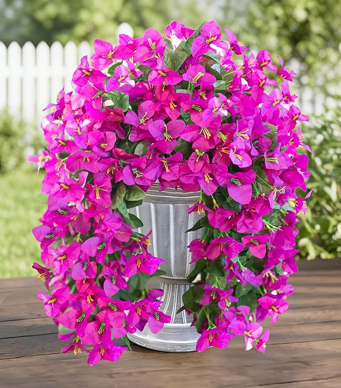HyeFlora Bougainvillea Artificial Hanging Flowers Plants for Outdoors Decoration, 2pcs Purple Fake Flowers Silk Bougainvillea Vines Realistic UV Resistant Faux Flowers for Outdoor Planters Patio Urn
