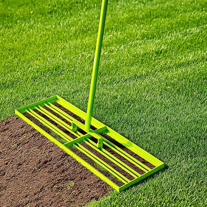 Lawn Leveling Rake 30"x10" - Stainless Steel with Adjustable 30"-74" Handle, Anti-Flipping Lawn Tool for Garden, Farm, Backyard, Golf Course