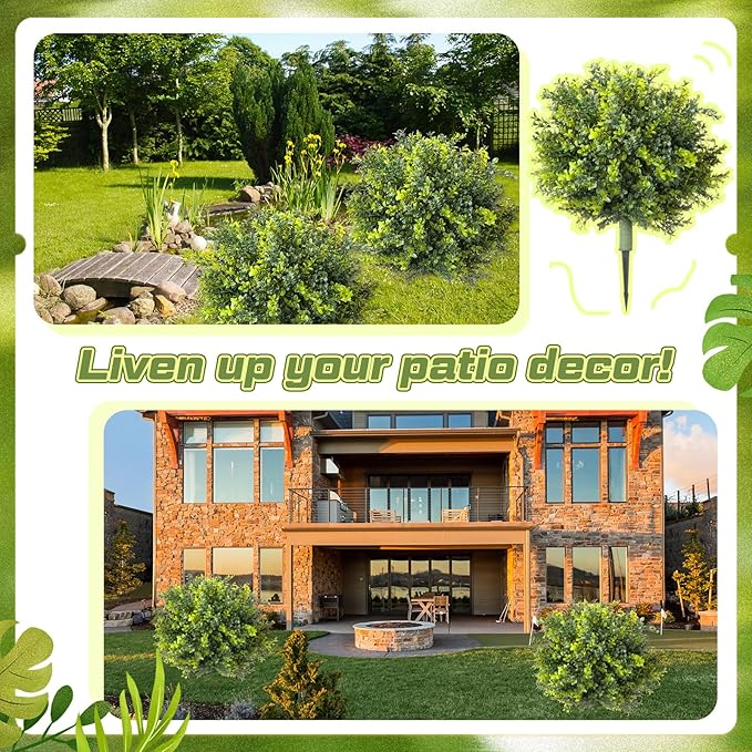 CroBlissful 2 Pack Artificial Boxwood Topiary Ball 24'' Faux Boxwood Tree with Ground Spike UV Resistant Evergreen Bush Fake Outdoor Plants for Front Door Porch Garden Yard Wedding Indoor Decor