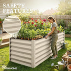 YITAHOME 8x4x3ft Large Raised Garden Bed Kit, Galvanized Metal Planter Box with Gloves, Support Rod & Safety Rubber, Outdoor Above Ground Planters for Plants Vegetables Flowers, Cream Yellow