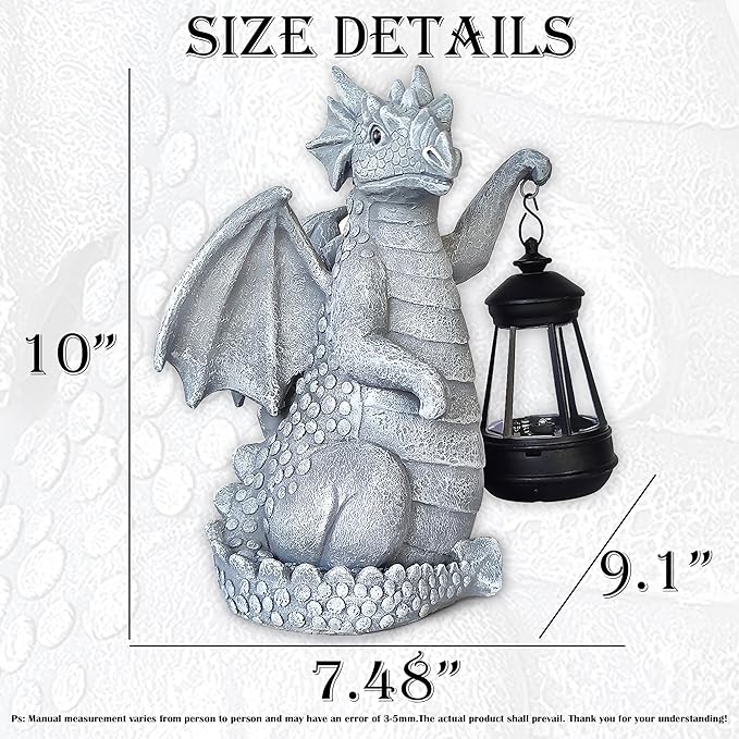 Solar Garden Decor Dragon Statues with Solar Lantern,Dragon Figurine Lights Outdoor Decorations for Yard Lawn Patio Balcony Whimsical Art Outside,Unique Housewarming Gift for Mom Grandma Women