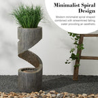 Glitzhome Outdoor Water Fountain with LED Light, Spiral Outdoor Fountain Waterfall with Stone Planter, Modern Curved Freestanding Fountain Water Feature for Garden Patio Backyard, 31.3" H