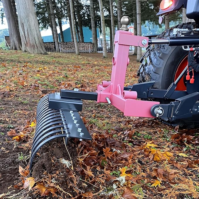 YITAMOTOR 48" Tow Behind Landscape Rake, 2" Receiver Lown Dethatcher Rack with 17 Steel Tines for ATV/UTV & 3-Point Hitch Systems Tractor, for Leaves, Debris, Grass, Pine Needles