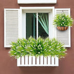 Sggvecsy 24 Bundles Artificial Plants Outdoor Faux Lavender Flowers Fake Monkey Grass UV Resistant Plastic Greenery Plants for Garden Home Porch Window Patio Hanging Planter Indoor Decor (White)
