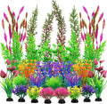 QUOZUO 25pcs Colorful Aquarium Artificial Plastic Plants Decoration, Grass Aquarium Decor Set, Fish Tank Decorations Hides Accessories