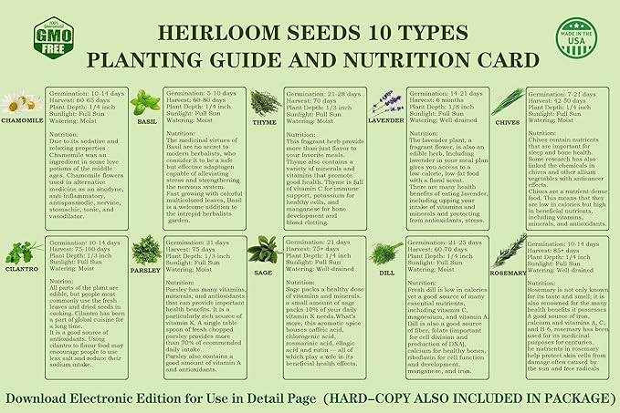 Meekear 10 Herb Seeds Garden Starter Grow Kit with Green Pots, Markers, Soil Discs, Watering, Herb Clipper, Complete Indoor Potted Plant Growing Set for Kitchen DIY