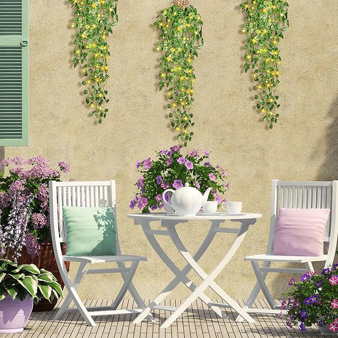 3 Packs LED Artificial Hanging Plants, 3.6 ft Fake Hanging Plant, Ivy Vine Fake Leaves Greeny Chain Wall Home Room Garden Wedding Garland Outside Decor (Basket Not Included) (Watermelon Leaves Style)