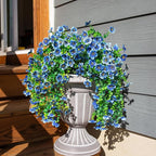 HyeFlora Artificial Flowers for Outdoors Decoration, 2Pcs Blue Fake Hanging Spring Summer Decor, Lifelike Plants, UV & Fading Resistant Flower for Porch Patio Balcony Planter Yard Home Garland