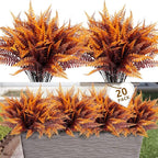 20 Pcs Artificial Boston Fern Plants Bushes Outdoors Fake Fall Greenery Flowers UV Resistant Faux Plastic Fall Fern Shrubs for Outside Window Box Planter Front Porch Patio Arrangement Décor
