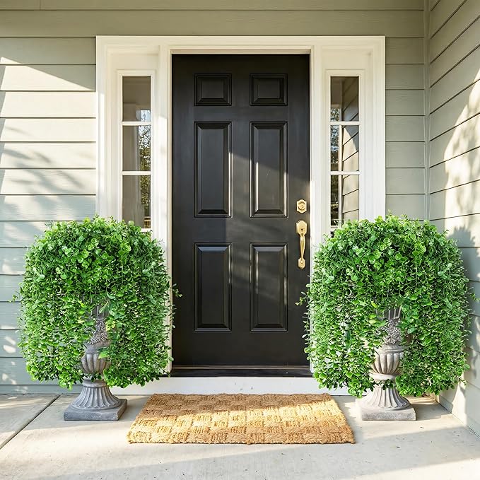 Faux Outdoor Plants Fake Hanging Plants for Outdoors Outside Decorations, 2 Pcs Green Faux Eucalyptus Vines Realistic UV Resistant Artificial Greenery for Planters Porch Garden Yard Front Door Patio
