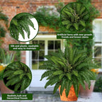 38In Artificial Boston Ferns Bush, Set of 2 Large Faux Ferns Plants, 47 Branches Fake Ferns for Home Living Room Decor, Indoor and Outdoor