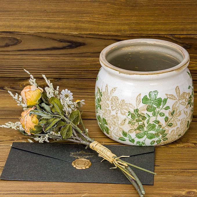 Dosayes Flower Pot,Vintage Ceramic Pot for Planter with Drainage Holes, 6.29 inch Ice Crack Glazed Small Planters Pot for Indoor,Tucan Home Decor,Gardening Gifts (Classic)