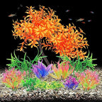 AQUANEAT Artificial Aquarium Plants, Fish Tank Orange Tree Decoration Set, Plastic Accessories, 11pcs