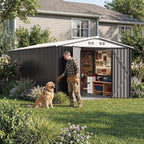 Polar Aurora 10x16 Outdoor Storage Shed, Garden Shed with Updated Frame Structure and Lockable Doors, Metal Tool Sheds for Backyard Garden Patio Lawn, White