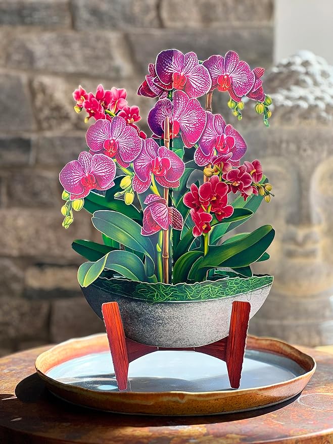 Freshcut Paper Pop Up Cards, Orchid Oasis, 12 Inch Life Sized Forever Flower Bouquet 3D Popup Greeting Card, Anniversary Card, Mother's Day, Blank Notecard & Envelope