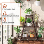 GHWIE Plant Stand Indoor Plant Shelf Outdoor bamboo Plant Rack, 3 Tiers Ladder Plant Holder Flower Stand for Living Room Balcony Garden Patio,Living Room Boho Home Decor for Gardening Gifts (Brown)