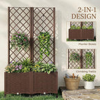 Outsunny Planter Box with Trellis, Self Watering Raised Garden Bed with Lockable Wheels, Privacy Trellis Planter with Drainage Holes for Climbing Plants, Vegetables, Flowers, 56.3", Brown