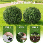 Artificial Eucalyptus Topiary Ball Trees for Outdoor Set of 2 Fake Plant Bushes with Ground Spike UV Resistant Faux Shrubs for Garden Front Porch, Green