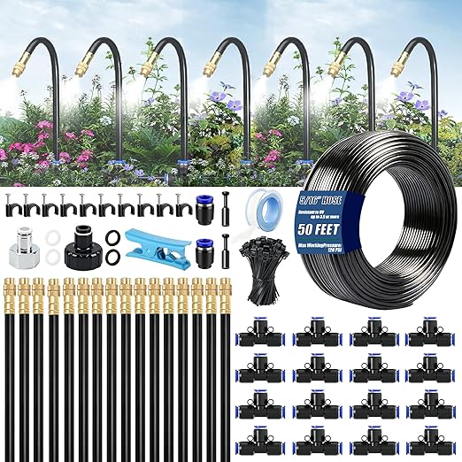 Dianrui 360° Curved Garden Automatic Irrigation System—50FT Drip Irrigation System for Garden,Lawn & Raisedbed & Greenhouse Watering Equipment, Drip Irrigation Kit with Adjustable Copper Nozzles 5/16"