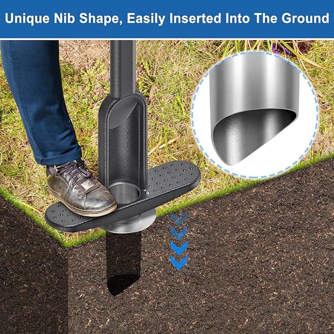 BeneLabel Grass Plugger Tool Lawn Plugger Tool Adjustable 3-6 Inch Digging Depth Long Handle Bulb Planter Tool Heavy Duty Sod Plug Cutter for Turf Repair, Bulb Planting, Seedling Transplant