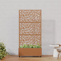 Casaphoria Metal Raised Garden Bed with Trellis and Wheels, 72"x35"x16" Planter Box for Climbing Plants, Vegetables & Vines, Features Drainage Holes and Privacy Screen, Brown-Net