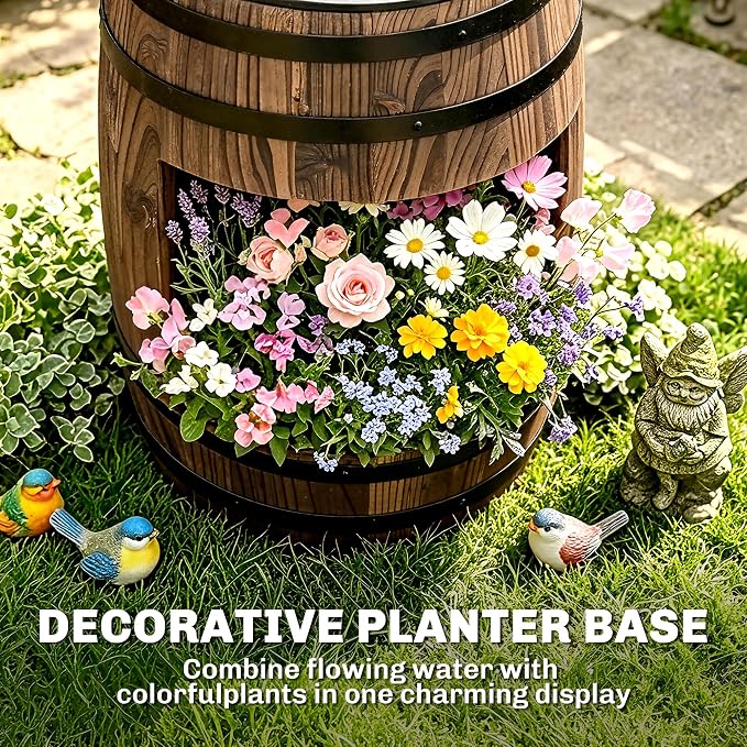 Outsunny 23" H Outdoor Water Fountain Wood and Plastic Rustic Apple Barrel Pump Garden Decor for Outside Backyard
