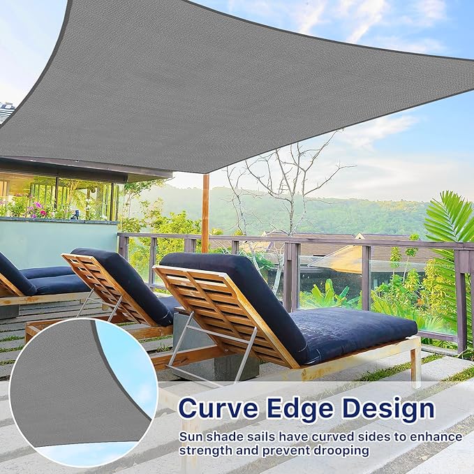 RoomHacks 12'x16' Sun Shade Sail, UV Protection Outdoor Shade, Curved Tear Resistant Heavy Duty Sun Shade for Patio Garden, Backyard, Deck, Car Port, Playground, (Grey)