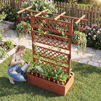 Giantex Raised Garden Bed with Trellis, 72'' Wooden Planter Box Outdoor w/Privacy Screen Roof, Large Vertical Garden Planter w/Drainage Holes for Climbing Plants, Patio Balcony Backyard