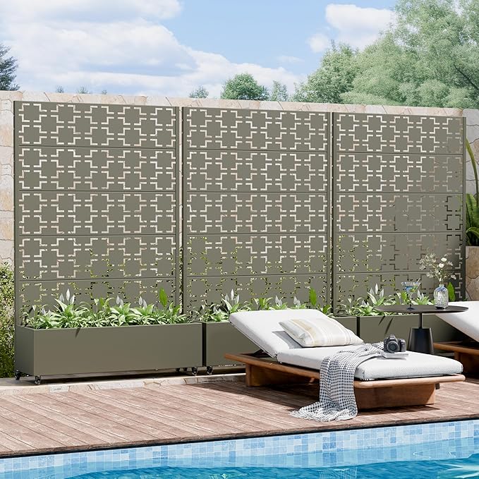 Casaphoria Metal Raised Garden Bed with Trellis and Wheels, 72"x47"x16" Arched Planter Box for Climbing Plants, Vegetables & Vines, Features Drainage Holes and Privacy Screen, Grey-Square
