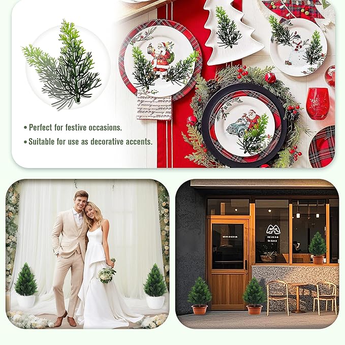 Artificial Cedar Topiary Plants: 20 Inch (6P) UV Resistant Faux Pine Stems Shrubs Plastic Greenery for Outdoor Indoor Home Decor, Garden, Front Porch, Office, Restaurant & Holiday Party