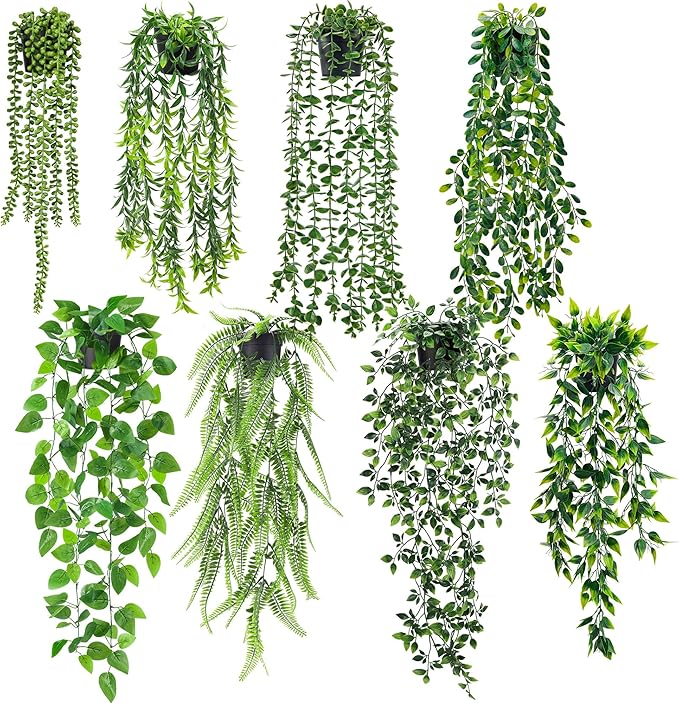 Der Rose 8Pcs Fake Plants Hanging Faux Eucalyptus Vines Artificial Hanging Plants Indoor for Room Wall Shelf Outdoor Decor