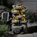 5 Tiered Solar Powered Water Fountain, Solar Water Fountain Outdoor Garden Cascading Rock Water Fall Fountains Outside with Lights for Backyard, Patio, Deck, Porch, 24" H x 13.39" L x 9.6" W