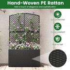Giantex Raised Garden Bed with Trellis, 49'' Tall PE Rattan Planter Box w/Liner & Drainage, Metal Frame Privacy Screen for Vertical Climbing Plants, Vegetables & Flowers, Patio Balcony Gardening