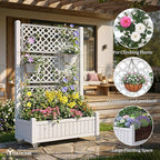 YITAHOME 42.5x14.2x61 in Planter Box with Trellis/Outdoor Privacy Screen, All-Weather Raised Garden Bed with Wheels & Drain Plug for Climbing Plants Flowers Herbs, White