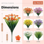 Der Rose 24 Bundles UV Resistant Artificial Flowers for Outdoors Faux Ferns Fake Plastic Flowers for Spring Home Garden Courtyard Patio Front Porch Decor