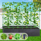 66x65x18 Inch Cucumber Trellis for Raised Bed - with 61 Gallon Grow Bags, Garden Trellis for Climbing Plants Outdoor with Climbing Net and Plant Support for Cucumber, Tomato, Vegetable, Grape, Vine