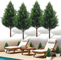 Artificial Cedar Topiary Plants: 20 Inch (4P) UV Resistant Faux Pine Stems Shrubs Plastic Greenery for Outdoor Indoor Home Decor, Garden, Front Porch, Office, Restaurant & Holiday Party