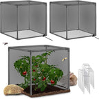 3 Pack Plant Protectors from Animals, 13.8" X 13.8" Detachable Plant Cages for Outdoor Plants with Netting, Square Plant Cages to Keep Animals Out with Ground Stakes (Black)