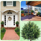 27.6'' Artificial Cedar Topiary Ball Trees, Set of 2 Fake Cypress Bushes Shrubs with Spikes UV Resistant Evergreen Faux Cypress Tree Plants for Planters Front Porch Outside Spring Garden Decor