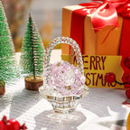 H&D HYALINE & DORA Glass Rose Flower Gift for Women Handcraft Pink Crystal Rose Flower Basket Figurine for Valentine's Day Mother's Day Christmas